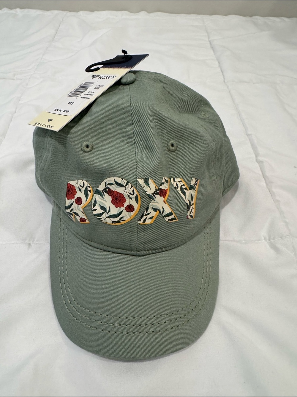 Roxy Sage Green Logo Cap with Floral Accent